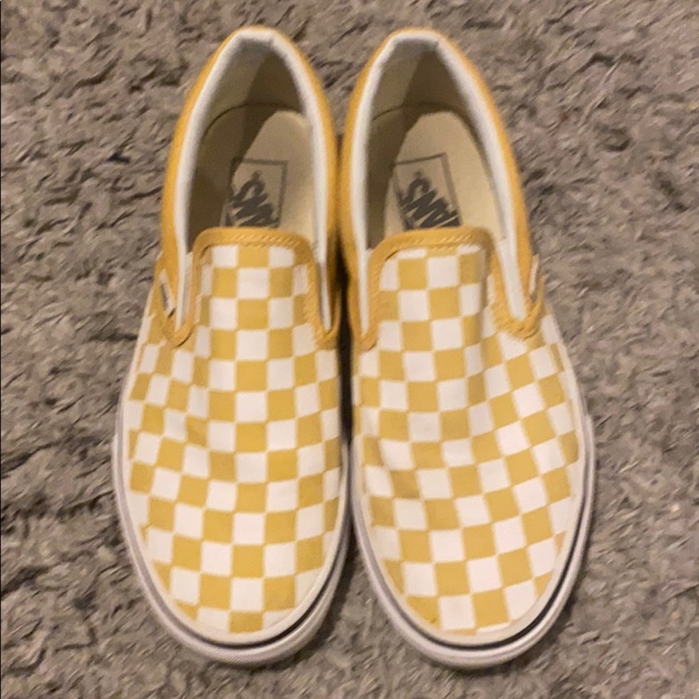 Yellow checkered slip on vans